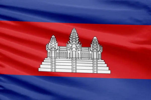 Флаг Камбоджи Изображен Спортивной Тканной Ткани Складками — стоковое фото