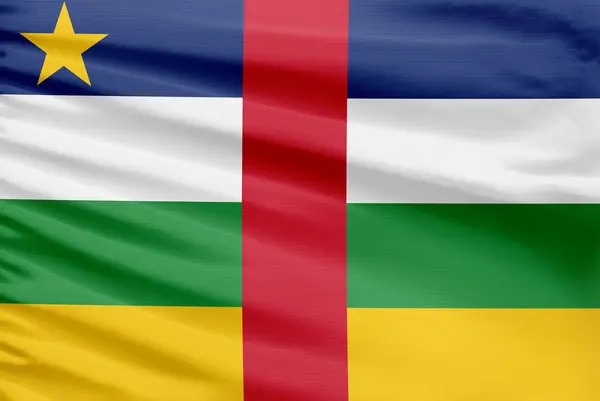 Centralafrikanska Republikens Flagga Avbildas Sport Stygn Tyg Med Veck — Stockfoto