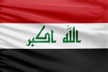 Irak bayrağı kıvrımlı spor kumaş kumaşında resmedilmiş..