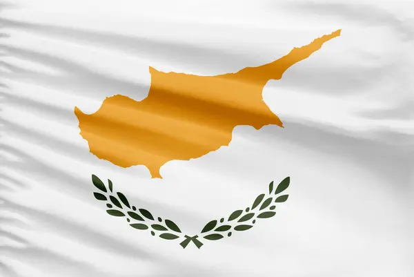 塞浦路斯国旗被描绘在有褶皱的运动针织物上 — 图库照片