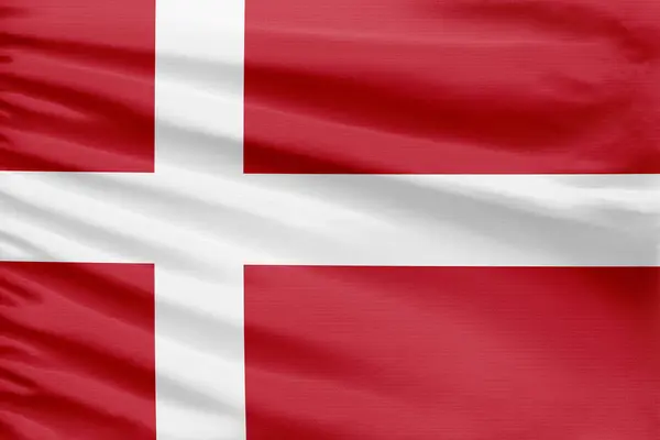 덴마크 깃발은 주름을 스포츠 스티치 직물에 묘사됩니다 — 스톡 사진