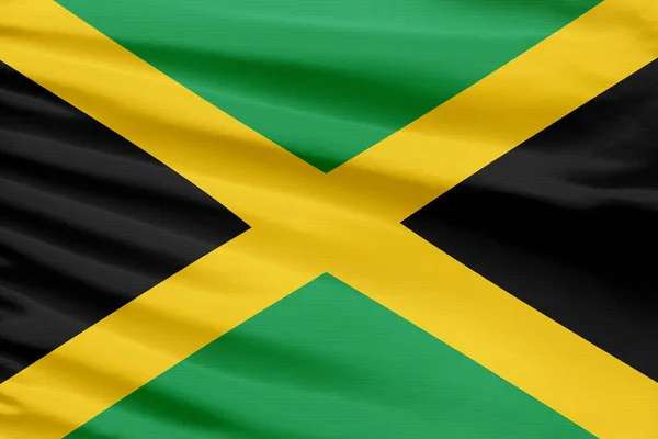 Bandeira Jamaica Representado Tecido Pano Costura Esporte Com Dobras — Fotografia de Stock