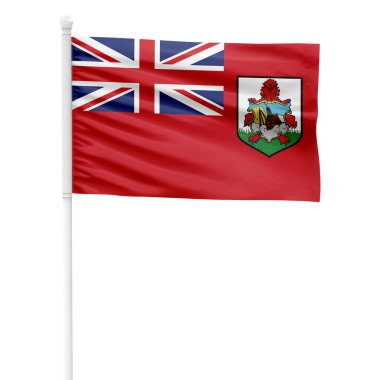 Bermuda Bayrağının Şeffaf Arkaplan ile Beyaz Metal Kutbunda Dalgalanışı
