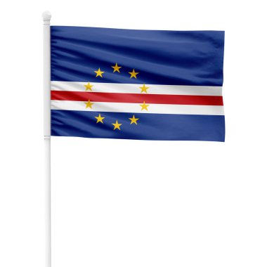 Cabo Varde Bayrağının Şeffaf Arkaplanlı Beyaz Metal Kutbu 'nda Gerçekçi Resmedilmesi