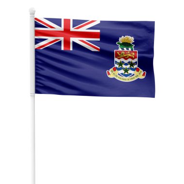 Beyaz Metal Kutbu 'nda Şeffaf Arkaplan Dalgalanması Cayman Adaları Bayrağının Gerçekçi Resmedilmesi