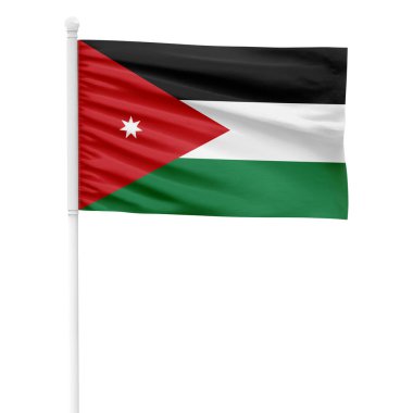 Ürdün Bayrağının Beyaz Metal Kutbunda Şeffaf Arkaplan Dalgalanmasının Gerçekçi Yorumu