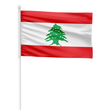 Şeffaf Arkaplan ile Beyaz Metal Kutbunda Gerçekçi Lübnan Bayrağı Dalgalanıyor