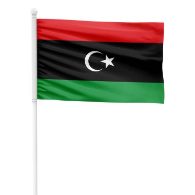 Şeffaf Arkaplan ile Beyaz Metal Kutbunda Gerçekçi Libya Bayrağı Dalgalanıyor