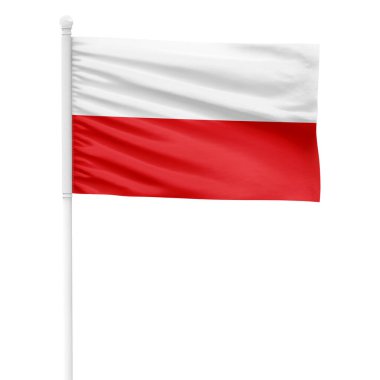 Şeffaf Arkaplan ile Beyaz Metal Kutbunda Gerçekçi Polonya Bayrağı Dalgalanıyor