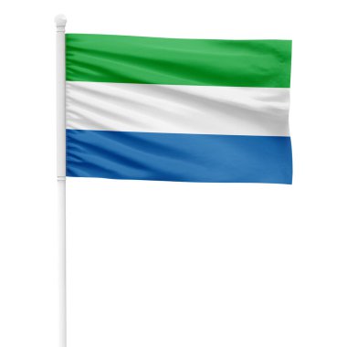 Şeffaf Arkaplan ile Beyaz Metal Kutbunda Gerçekçi Sierra Leone Bayrağı Dalgalanıyor