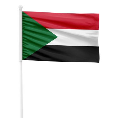 Şeffaf Arkaplan ile Beyaz Metal Kutbunda Gerçekçi Sudan Bayrağı Dalgalanıyor