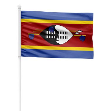 Şeffaf Arkaplan ile Beyaz Metal Kutbunda Gerçekçi Svaziland Bayrağı Dalgalanıyor