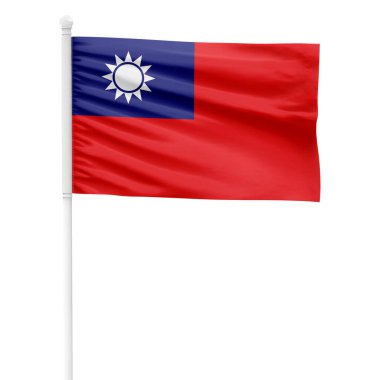 Şeffaf Arkaplan ile Beyaz Metal Kutbunda Gerçekçi Tayvan Bayrağı Dalgalanıyor