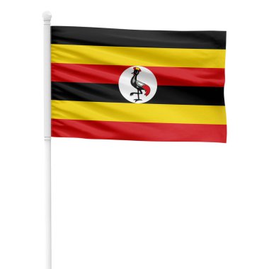 Şeffaf Arkaplan ile Beyaz Metal Kutbunda Gerçekçi Uganda Bayrağı Dalgalanıyor