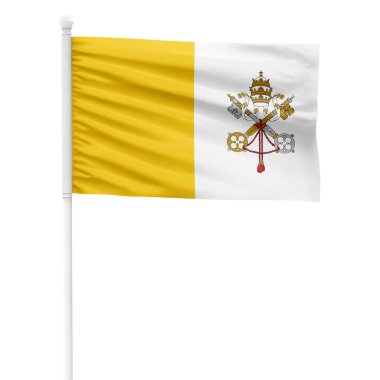 Şeffaf Arkaplan ile Beyaz Metal Kutbunda Gerçekçi Vatikan Şehri Bayrağı Dalgalanıyor