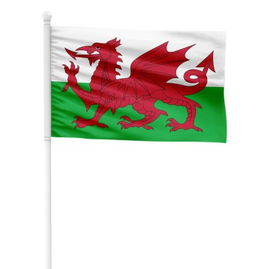 Şeffaf Arkaplan ile Beyaz Metal Kutbunda Gerçekçi Galler Bayrağı Dalgalanıyor