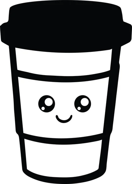Café Lindo Desechable Happy Kawaii Espresso Cup Ilustración Vectorial — Archivo Imágenes Vectoriales