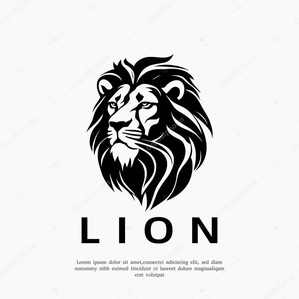 Lion head silhouette logo design template