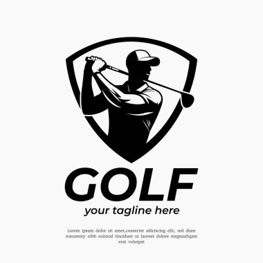 Golf Kalkanı Amblem Rozet logosu, Golf Spor Silueti Logo Tasarım Şablonu