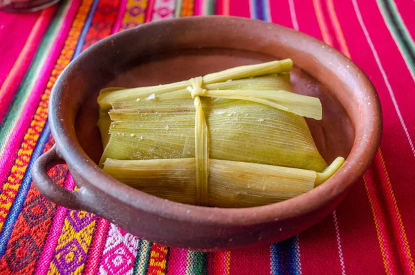 stock image Humita in a clay bowl in Salta, Argentina.