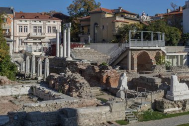 Bulgaristan 'ın Filibe kentinde Roma Forumu ve Odeon.