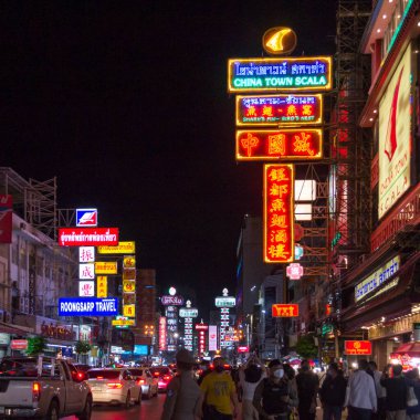 Bangkok Chinatown Neon Signs at Night, Yaowarat Road.