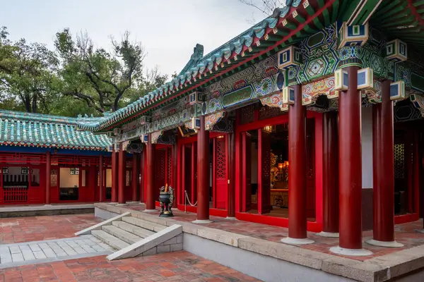 stock image Koxingas Shrine, Chinese temple with blue roof, red doors, and traditional facade in Tainan, Taiwan