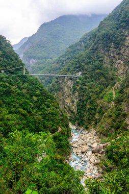 Yoğun yeşilliği ve Tayvan 'daki Taroko Ulusal Parkı' ndaki dolambaçlı nehri ile nefes kesici bir dağ vadisi manzarası. Dokunulmamış doğanın özünü ve el değmemiş bir manzaradaki sükuneti yakalar..