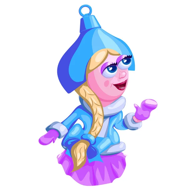 Saç örgülü Noel oyuncağı Kar Kızı.Kürk manto, eldiven ve kokoshnik giyen yeni yıl oyuncak kardan kızı için vektör çizimi. Şeffaf arkaplanda Noel oyuncakları kar kızı vektörü grafiği.