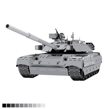 Ana savaş tankı T-84. Grayscale. T-84 savaş tankının vektör çizimi. Vektör içinde askeri çizimler.. 