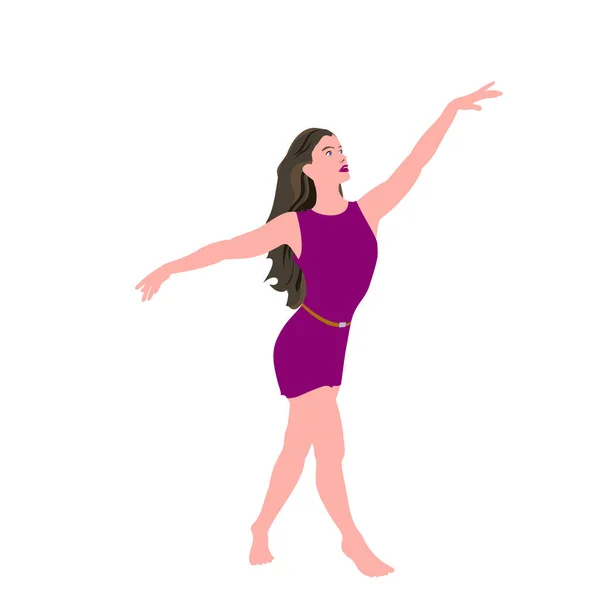 女孩跳舞 一个跳舞的女孩举着胳膊站在旁边的矢量图片 病媒中妇女的图解 — 图库矢量图片