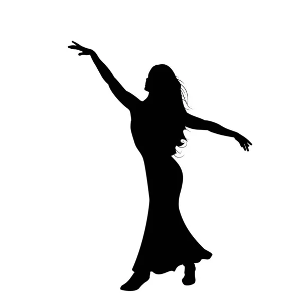 Dziewczyna Tańcząca Długiej Spódnicy Butach Sylwetka Wektorowa Ilustracja Tancerki Podniesionymi — Wektor stockowy