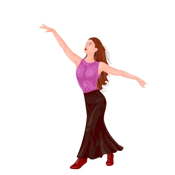 Fille Dansant Jupe Longue Bottines Illustration Vectorielle Une Fille Dansant — Image vectorielle