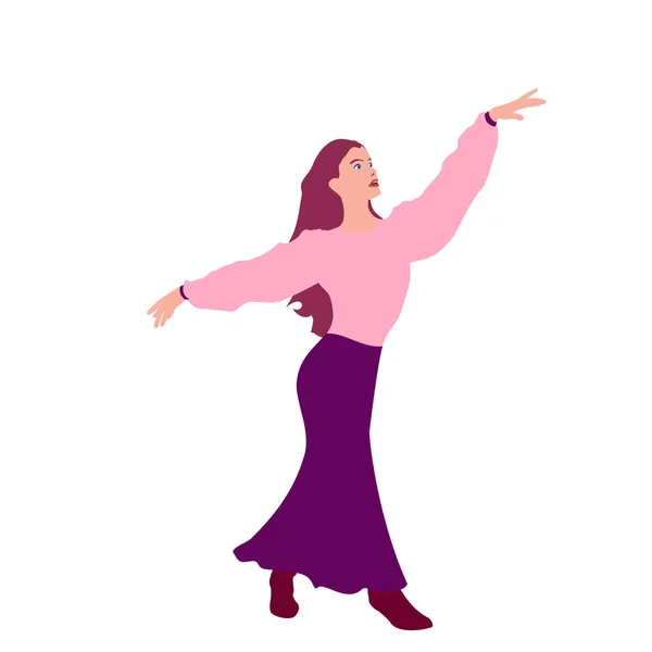 Girl Dances Long Skirt Shirt Boots Color Vector Illustration Girl — Stock Vector