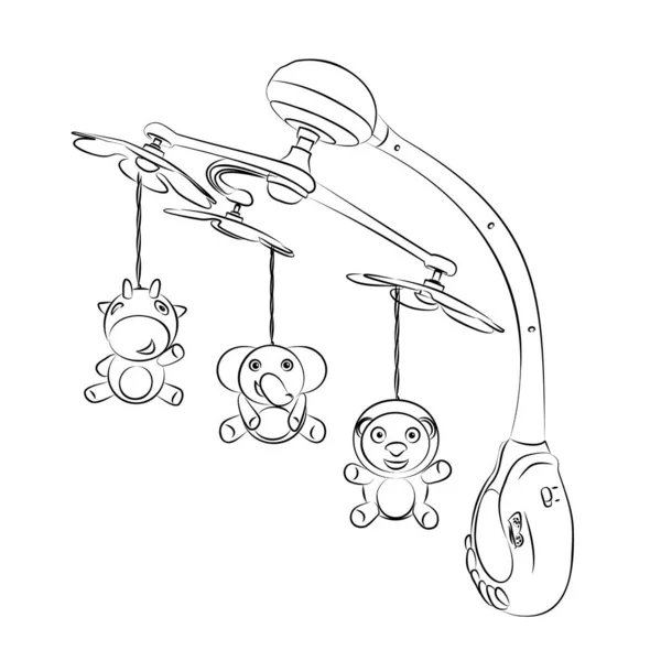 Лінійна Художня Ілюстрація Мобільного Дитячого Ліжечка Карусель Іграшками Дитячому Ліжечку — стоковий вектор
