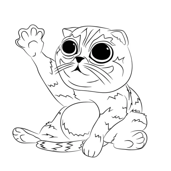 Line Art Illustration Cartoon Cat Raised Front Paw Cartoon Abandoned — Stock Vector