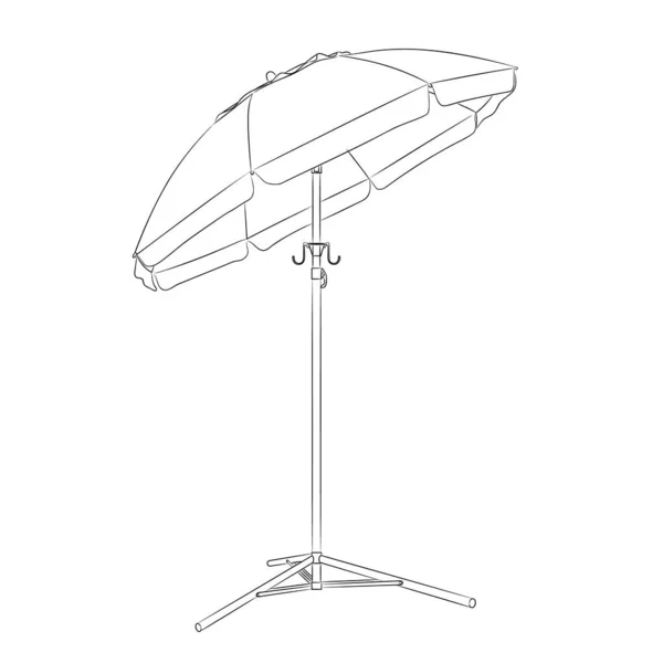 大規模な傾斜傘のラインアートイラスト ビーチ 三脚サポートベース上の庭の夏のパラソルのベクトルイラスト ビーチ 屋外レクリエーション ベクトルのパティオのための夏の太陽の傘 — ストックベクタ