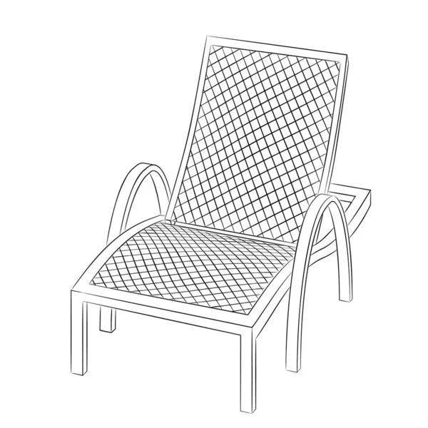 海滩日光浴的线条艺术图解 在海滩上 花园里 庭院里用脉轮长波的矢量图解 夏季可调甲板座椅与扶手在病媒 暑假配件说明 — 图库矢量图片