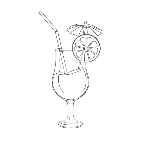 Linea Illustrazione Artistica Bicchiere Cocktail Con Bevanda Arancione Illustrazione Vettoriale — Vettoriale Stock
