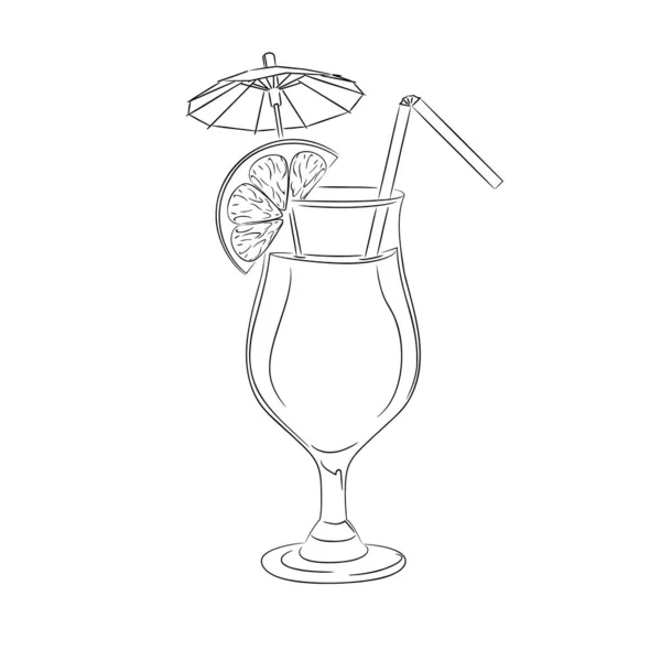 Linea Illustrazione Artistica Bicchiere Cocktail Con Bevanda Limone Illustrazione Vettoriale — Vettoriale Stock