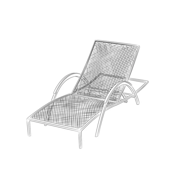 海滩日光浴的线条艺术图解 在海滩上 花园里 庭院里用脉轮长波的矢量图解 夏季可调甲板座椅与扶手在病媒 暑假配件说明 — 图库矢量图片