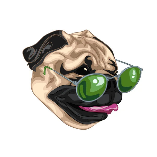 Color Illustration Pug Sunglasses Vector Illustration Pug Dog Head Glasses — Stock Vector