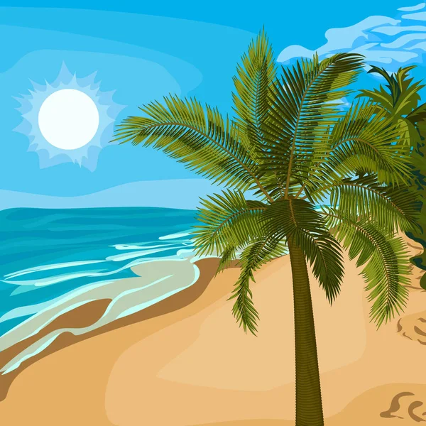 Palmy Písečné Pláži Vektorové Ilustrace Palem Mořské Pláži Obrázek Tropické — Stockový vektor