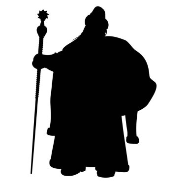 Sırtında çanta ve personelle Ded Moroz 'un çizgi sanatı. Rus Noel Baba Ded Moroz 'un temsilcisi. Uzun kollu ve kürk şapkalı eski bir Rus kürkü giyiyor. Elinde buz asası ve sırtında hediye çantası var..