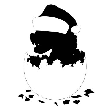 Yumurta şeklinde Noel Baba şapkası takan yeni doğmuş tahta ejderha şekli. Noel şapkasındaki yumurtadan çıkan küçük bir ejderhanın vektör çizimi. Yumurtadaki bebek ejderha dişleri, bıyıkları, azgın pulları, boynunda diken, Noel Baba şapkası takıyor..