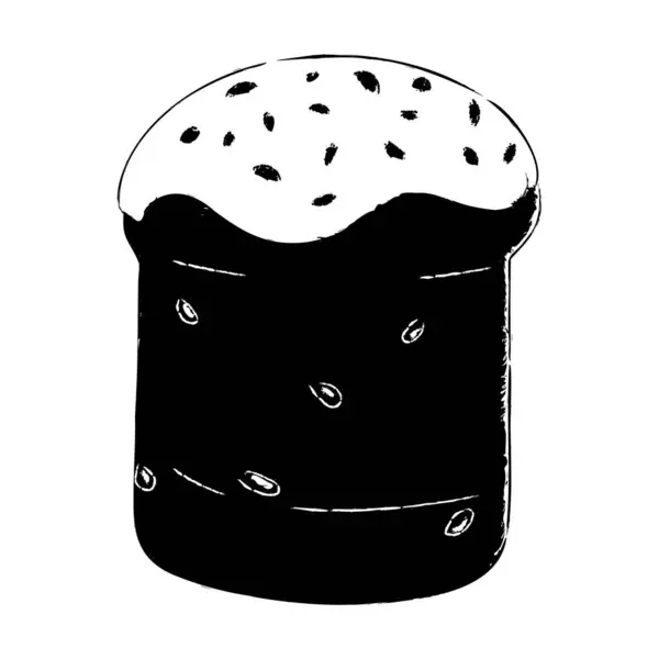 Beyaz kremalı ve kuru üzümlü Paskalya pastası. Kuru üzüm ve şekerleme parçacıklarıyla süslenmiş Paskalya pişmiş ürünlerinin vektör çizimi.