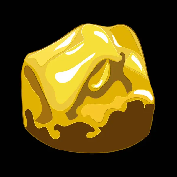 Siyah arka planda büyük doğal altın külçesi. Düz olmayan ve parlak yüzeyi olan altın külçesinin vektör çizimi. Madencilik, değerli metallere yatırım, mücevher, jeolojik araştırma. Mineraller ve mineral kaynaklarının çizimleri.