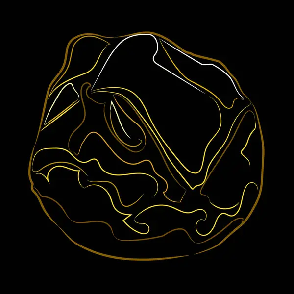 Siyah arka planda doğal altın külçesi çizgisi sanatı. Düz olmayan ve parlak yüzeyi olan altın külçesinin vektör çizimi. Madencilik, değerli metallere yatırım, mücevher, jeolojik araştırma. 