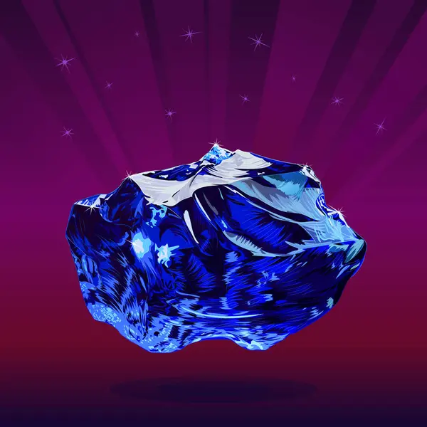 Doğal pürüzlü safir taşı. Derin, asil mavi rengi ve fevkalade berraklığıyla tanınan, çarpıcı, işlenmemiş değerli taş safirinin vektör çizimi.. 