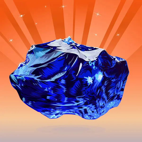 Doğal pürüzlü safir taşı. Derin, asil mavi rengi ve fevkalade berraklığıyla tanınan, çarpıcı, işlenmemiş değerli taş safirinin vektör çizimi.. 